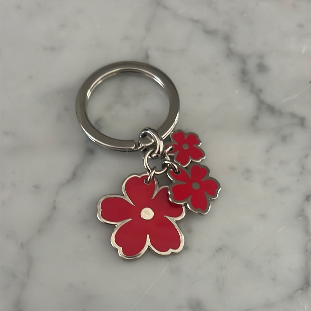 Burberry Red and Silver Floral Key Holder